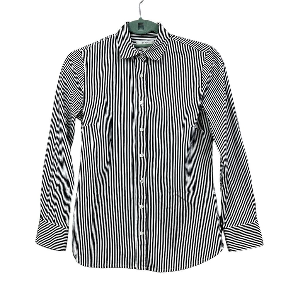 J. Crew Womens Perfect Shirt Stripe Button Up Long Sleeve Shirt Black White PXS*